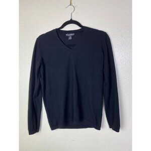 Acquabianca Black V-Neck Merino Wool Pullover Sweater size Medium Made In Italy